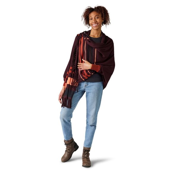 SMARTWOOL Women's Shadow Pine Scarf Wrap Poncho Merino Wool Woodsmoke Heather - Picture 3 of 12